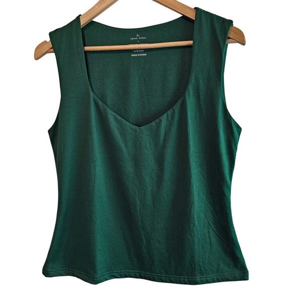 Agnes Urban Blouse Womens Large Green V-neck Sleeveless Stretch Soft Neutral - Picture 1 of 7